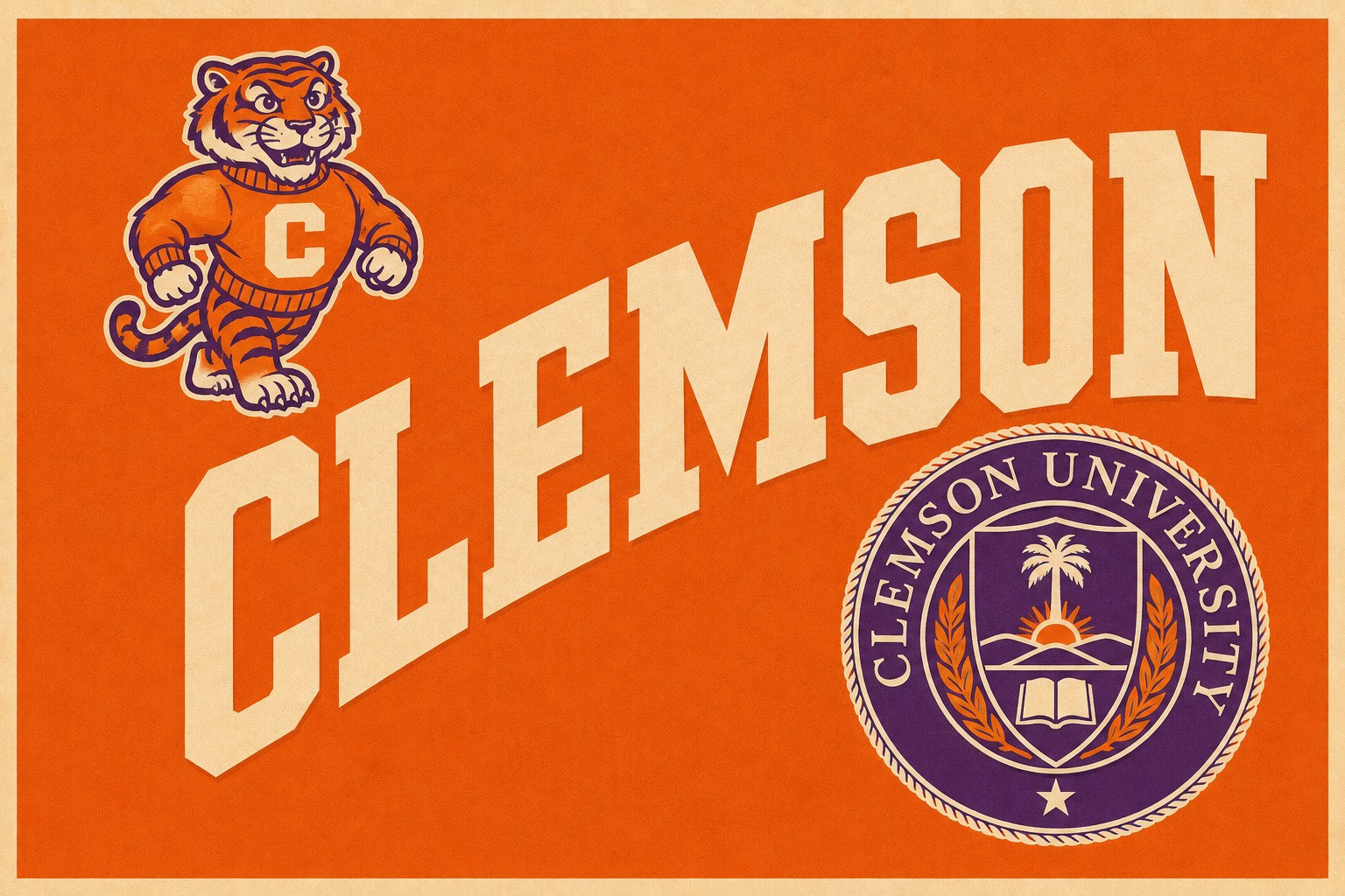 Clemson University Tiger and Seal Wall Art Print