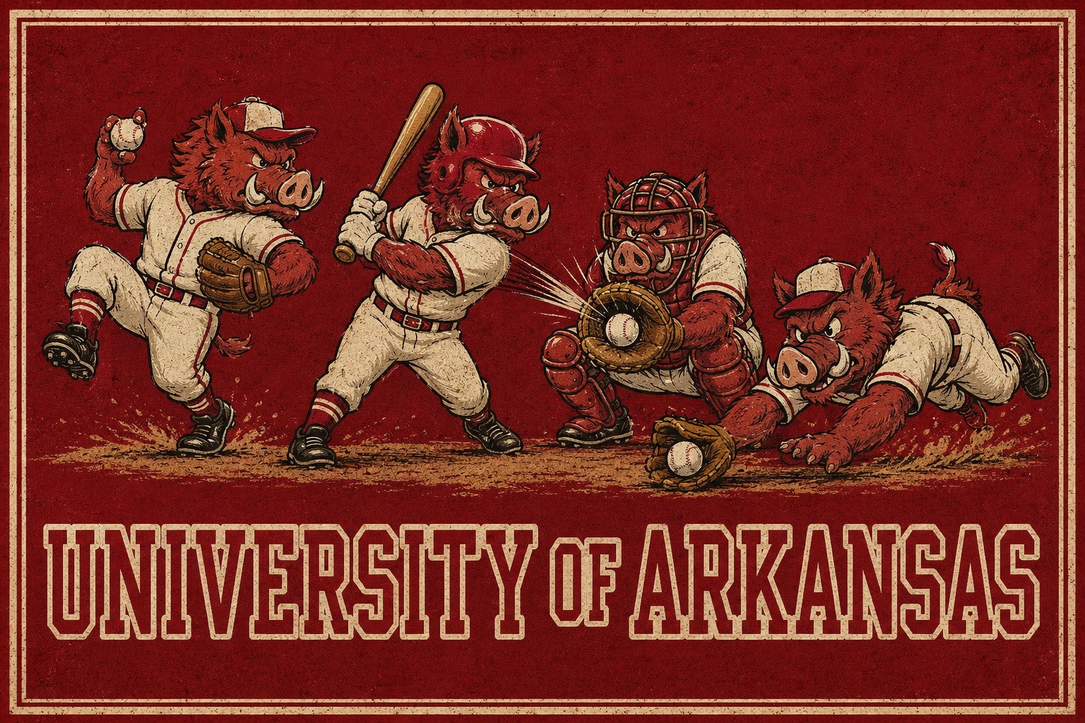 University of Arkansas Baseball Boar Wall Art