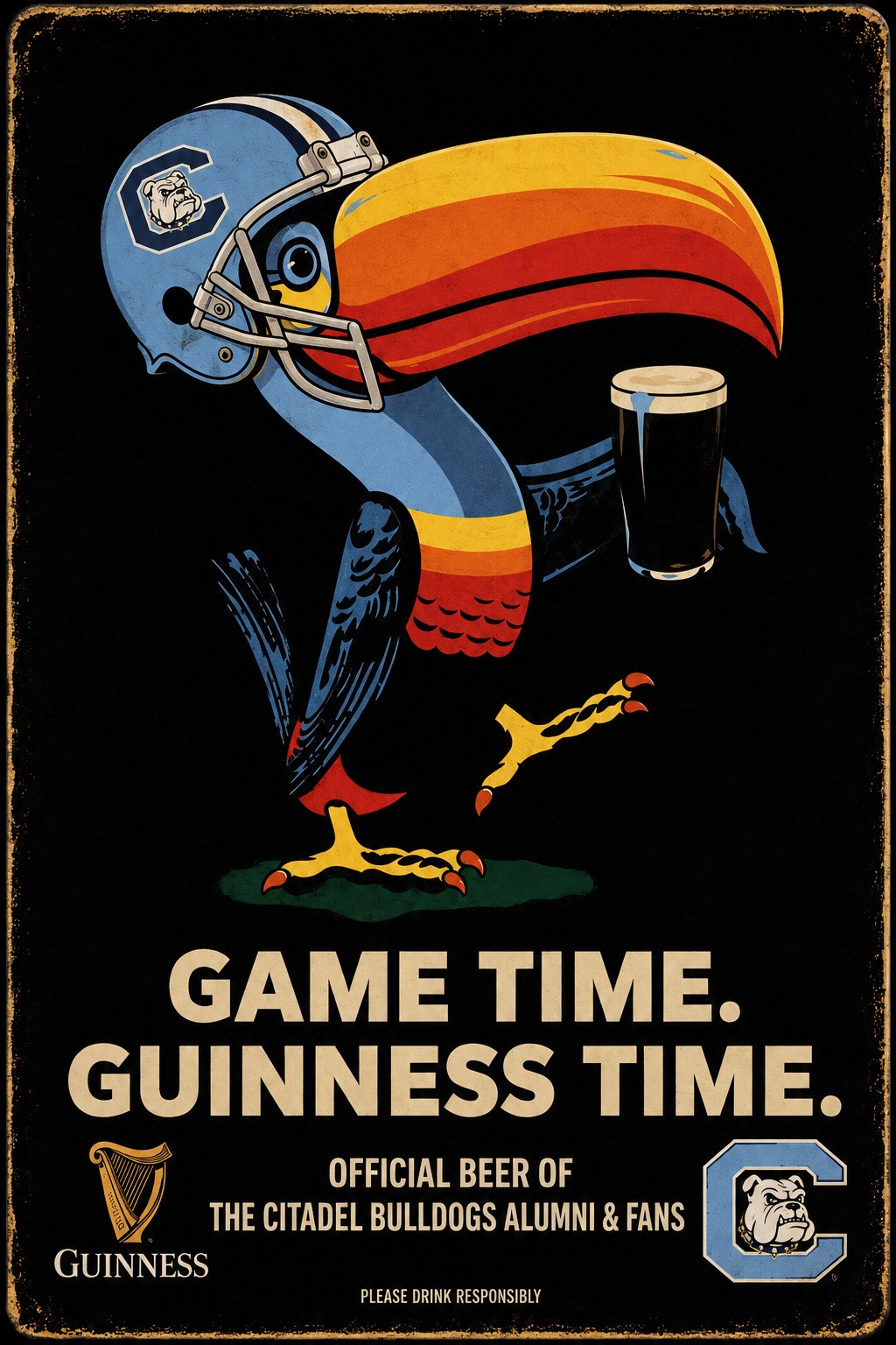 Game Time Guinness Bulldog Football Vintage-Style Sign