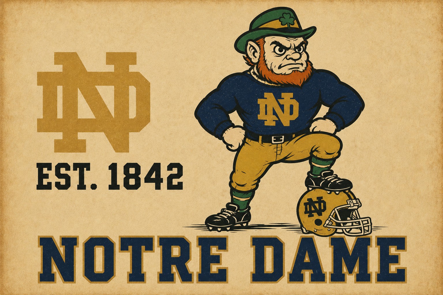 Notre Dame Leprechaun Football Vintage-Style Wall Art