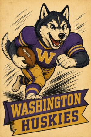Washington Huskies Football Husky Vintage-Style Wall Art Print
