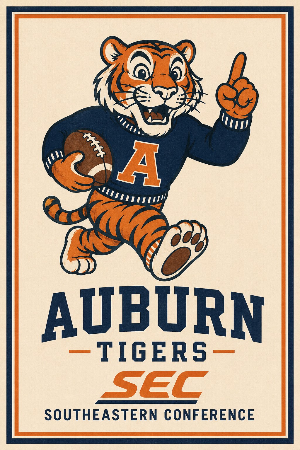 Retro Auburn Tigers SEC Tiger Football Wall Art Print