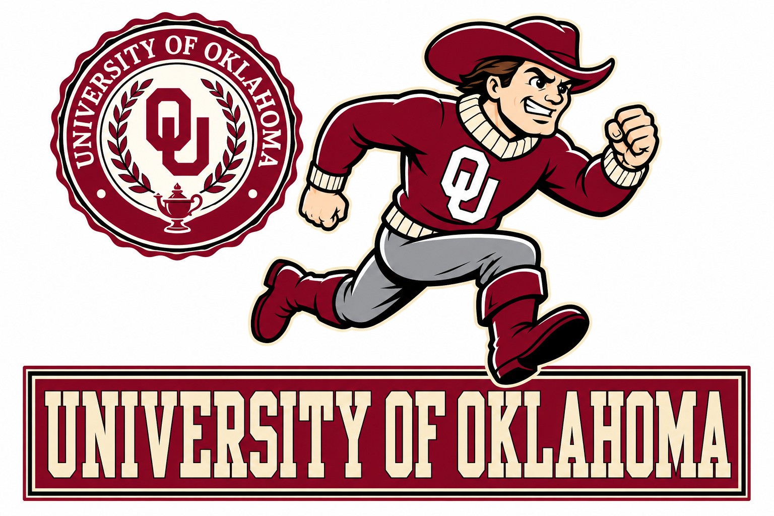 University of Oklahoma Crimson Cartoon Football Wall Art