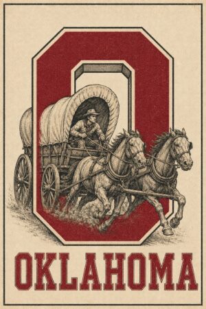 Oklahoma Horse-Drawn Wagon Western Wall Art