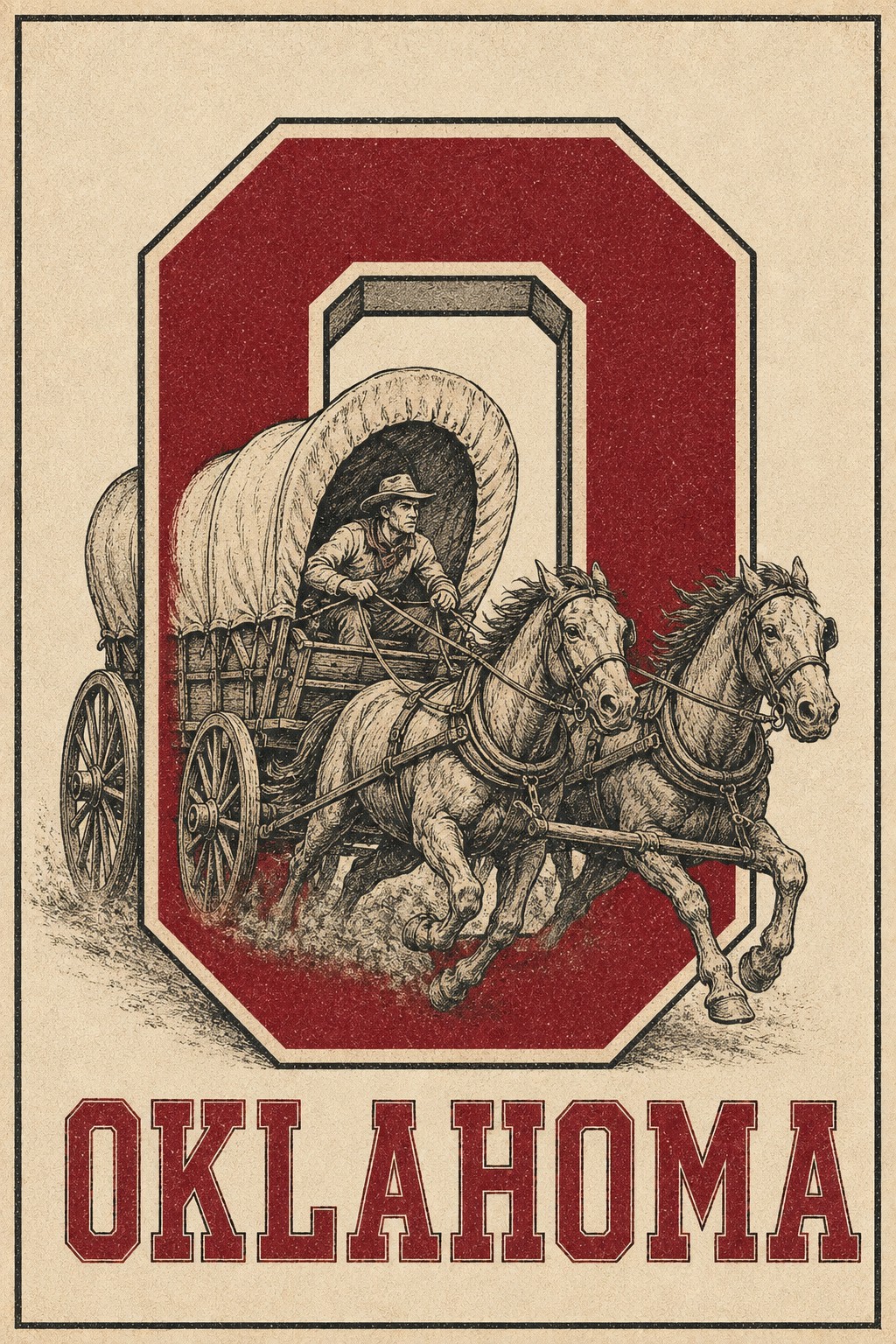 Oklahoma Horse-Drawn Wagon Western Wall Art