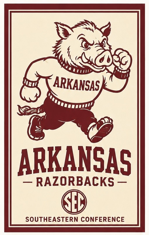 Arkansas Razorbacks Hog and SEC Vintage-Style Wall Art Print