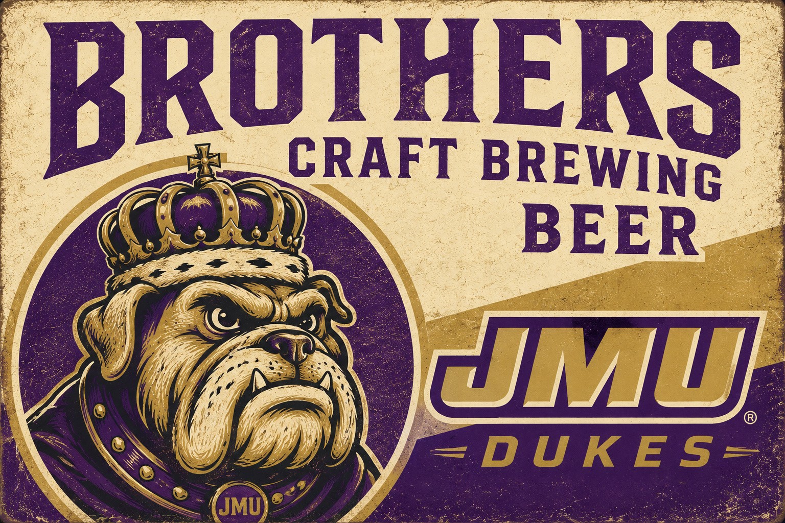 JMU Dukes Bulldog Craft Brewing Beer Vintage-Style Sign