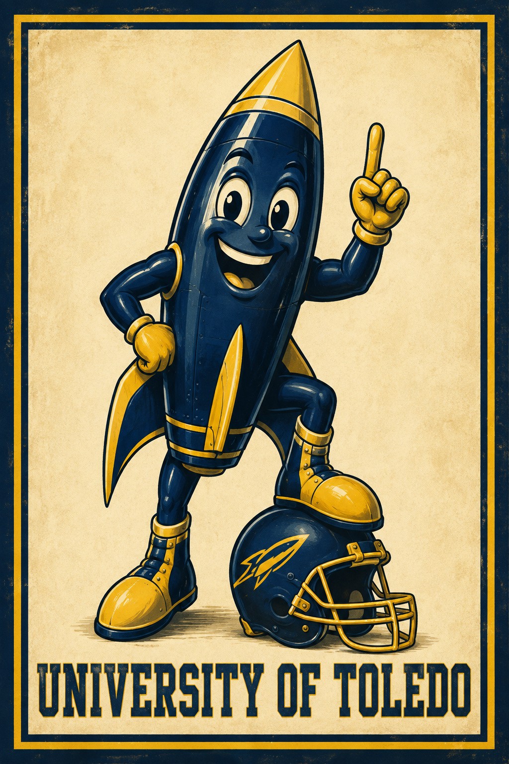 University of Toledo Rocket Football Vintage-Style Wall Art