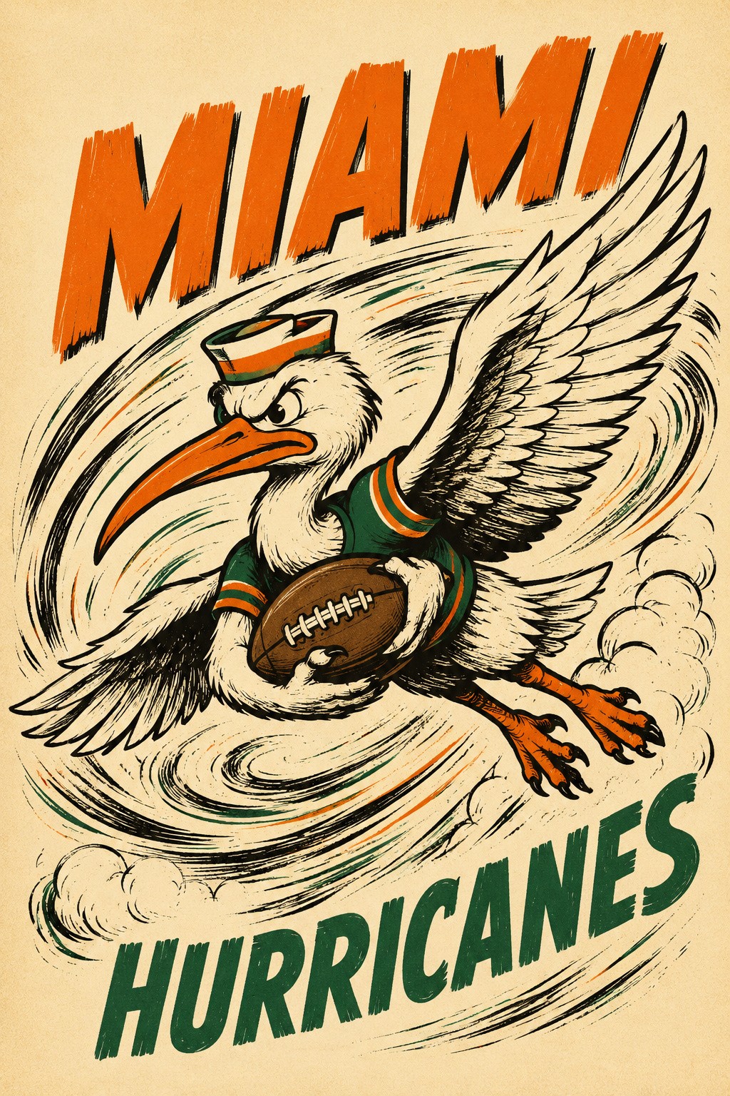 Miami Hurricanes-Inspired Eagle Football Wall Art Print