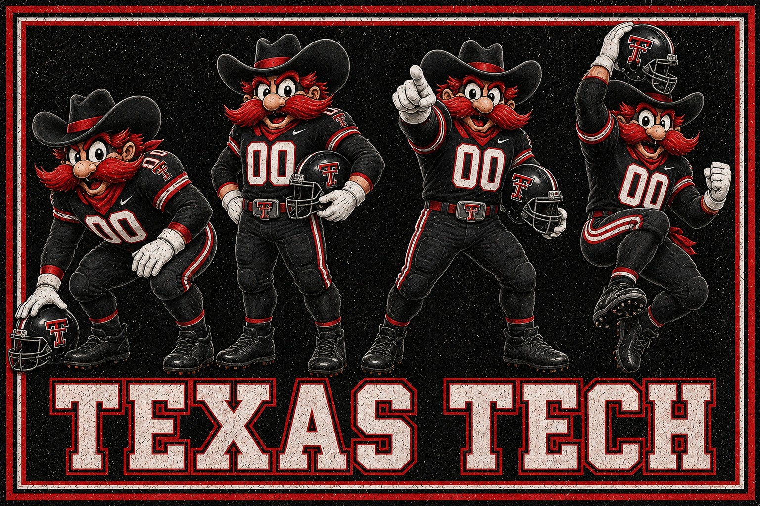 Texas Tech Cowboy Football Character Vintage-Style Wall Art