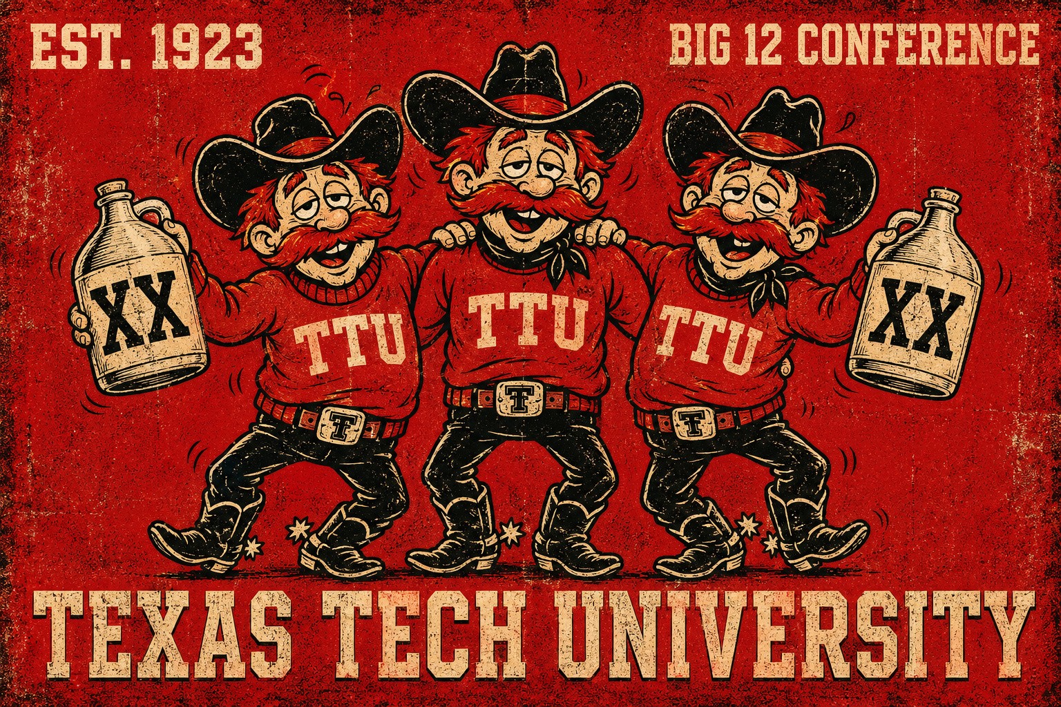 Texas Tech Western Cowboy Big 12 Distressed Graphic Wall Art