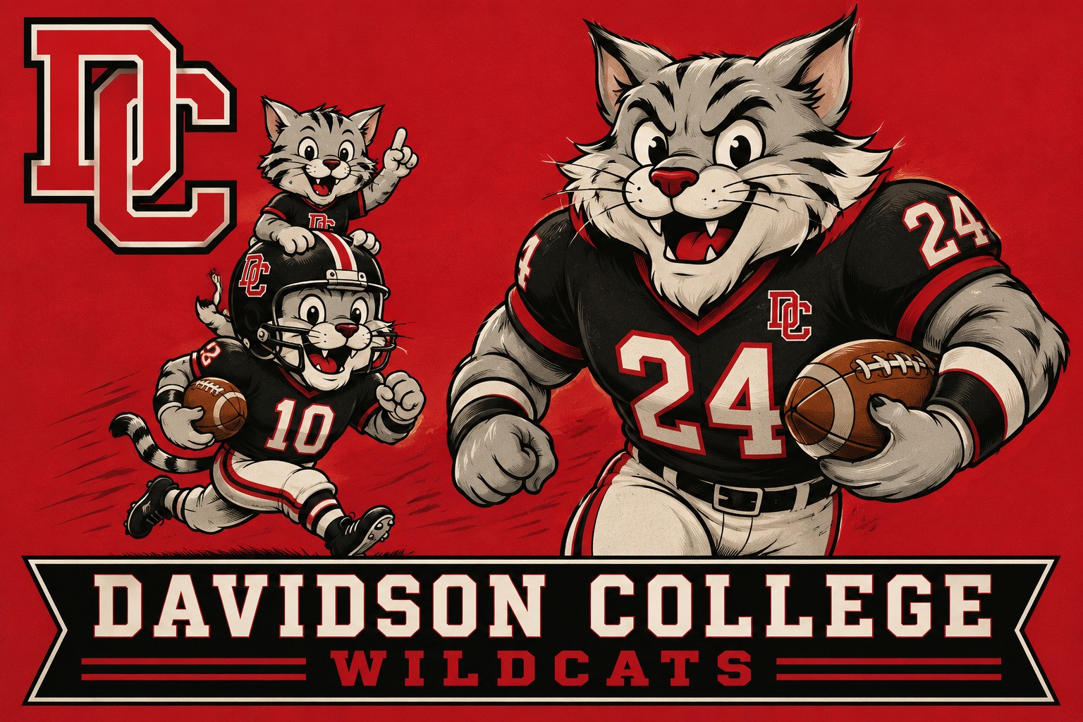 Davidson College Wildcats Cartoon Football Wall Art