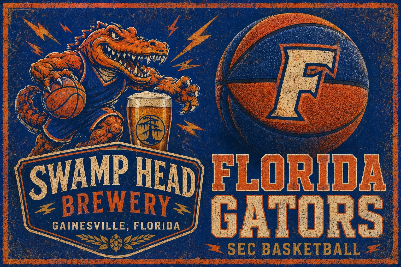 Swamp Head Brewery Florida Gators Basketball Vintage-Style Wall Art