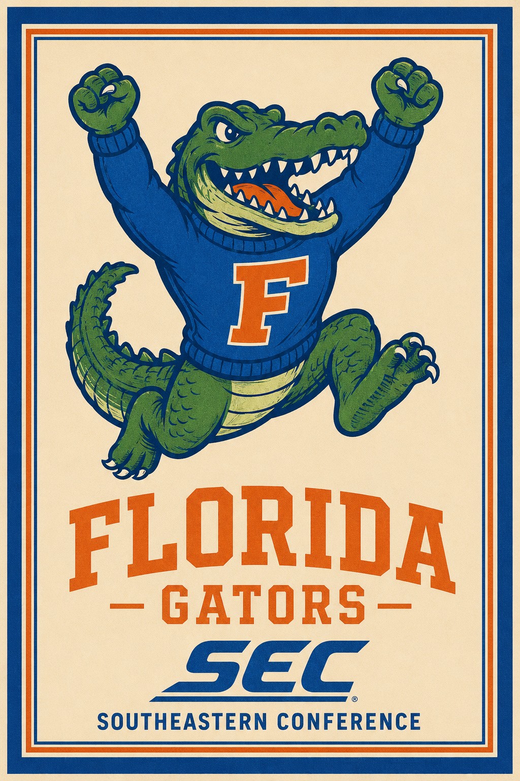 Florida Gators Alligator SEC Vintage-Style Sports Poster