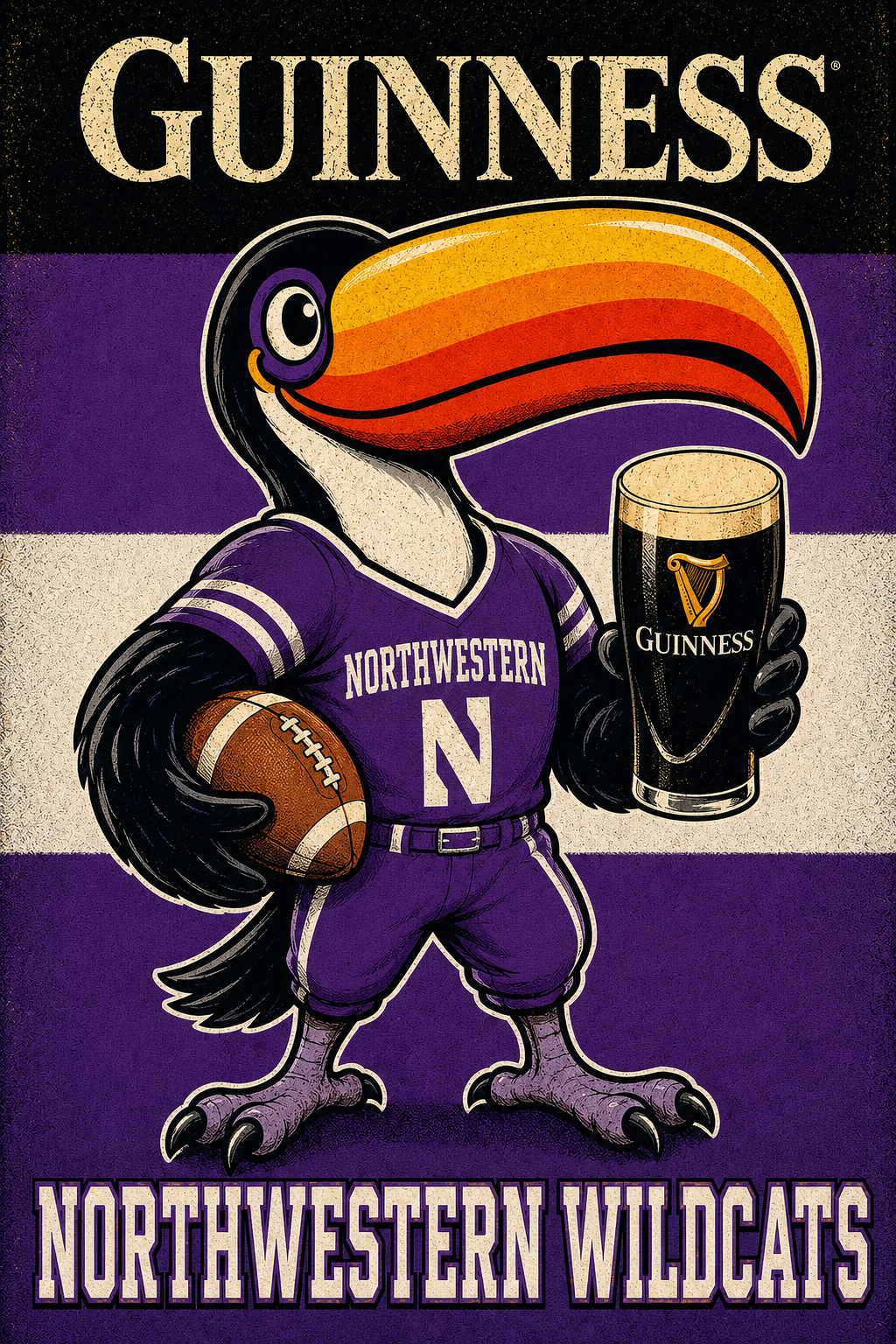 Guinness Toucan Northwestern Wildcats Vintage-Style Wall Art