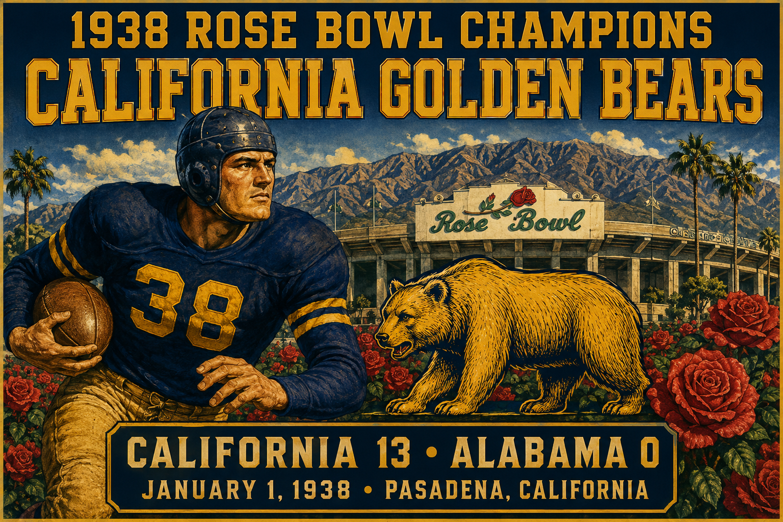 1938 Rose Bowl Champions California Golden Bears Wall Art