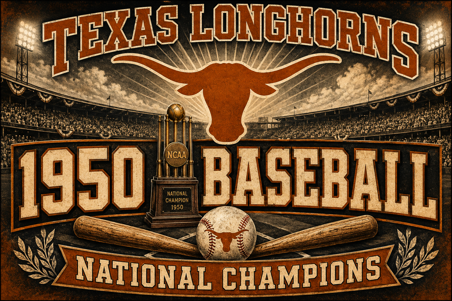 Texas Longhorns 1950 Baseball National Champions Wall Art
