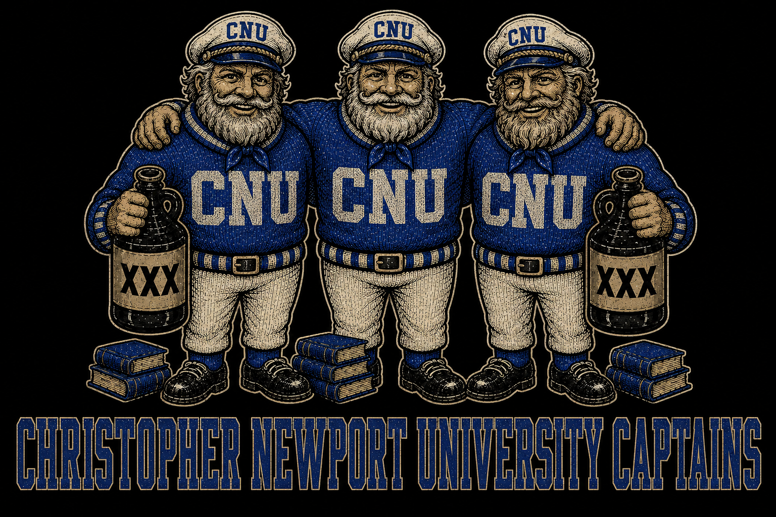 CNU Captains Vintage-Style Three-Mascot Graphic