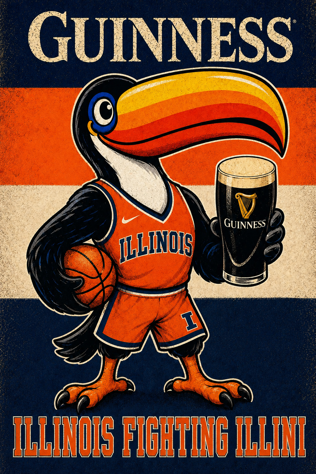 Guinness Toucan Illinois Fighting Illini Basketball Wall Art