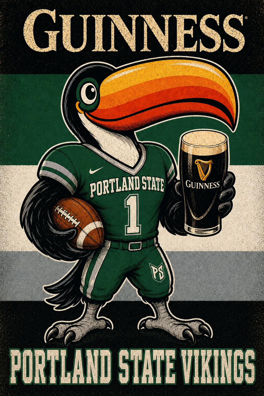 Guinness Toucan Portland State Vikings Football Wall Art Print