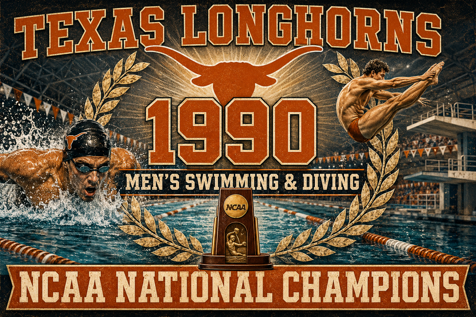 Texas Longhorns 1990 Swimming & Diving Champions Poster