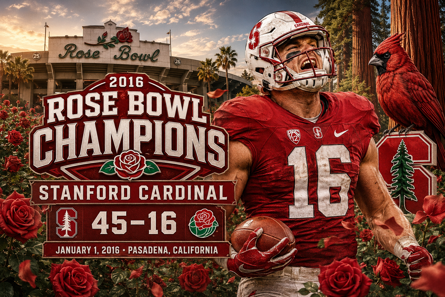 2016 Rose Bowl Champions Stanford Cardinal Football Poster