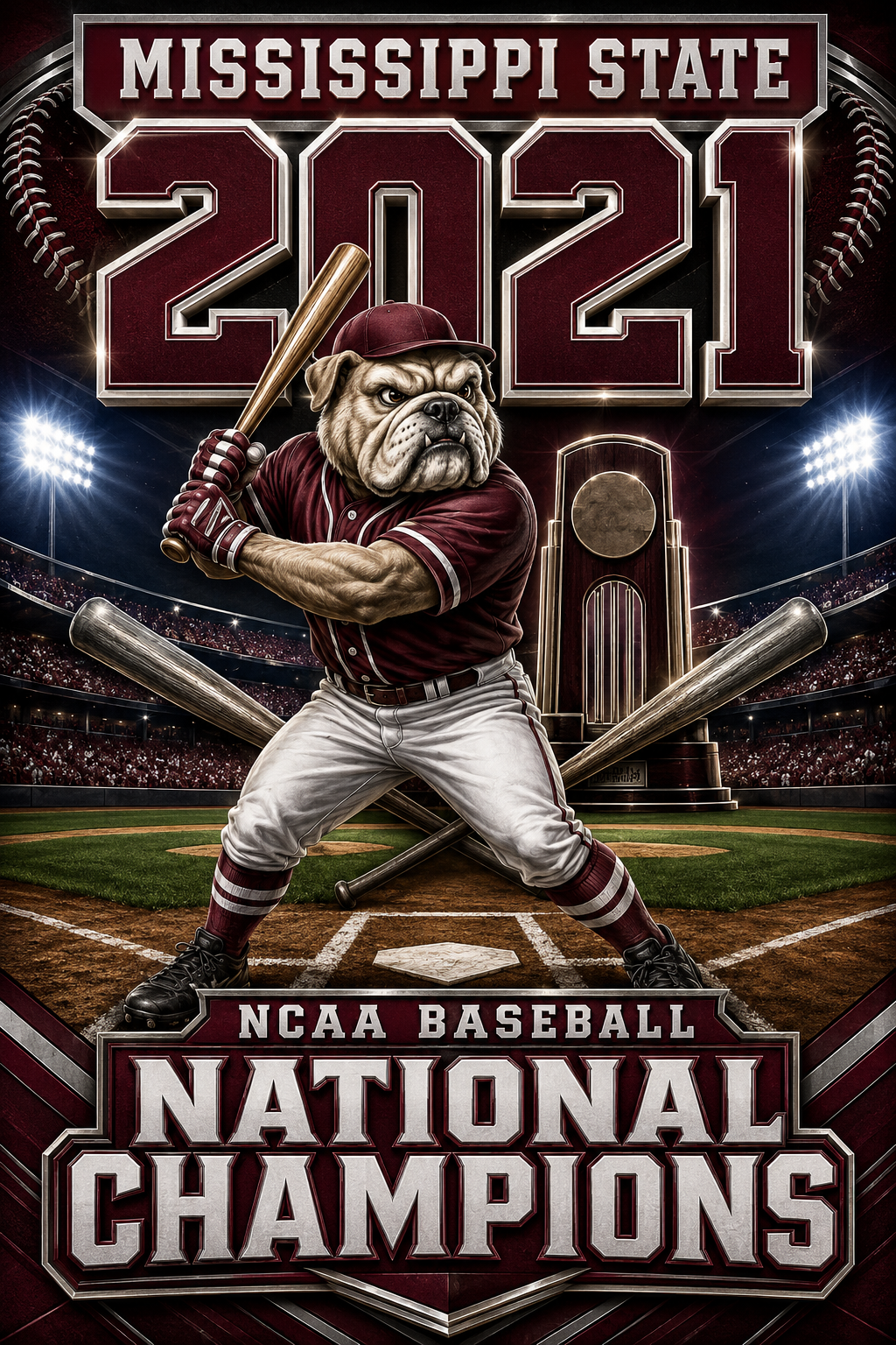 Mississippi State 2021 Baseball Champions Bulldog Wall Art