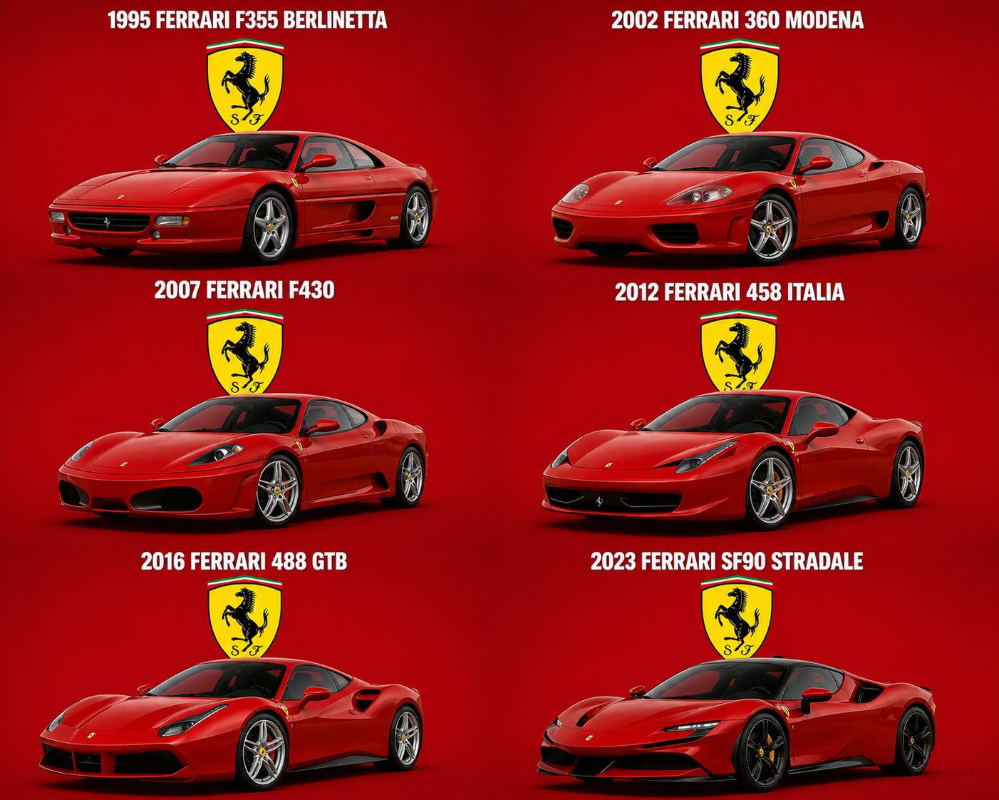 Ferrari Supercar Evolution Red Car Collage Wall Art