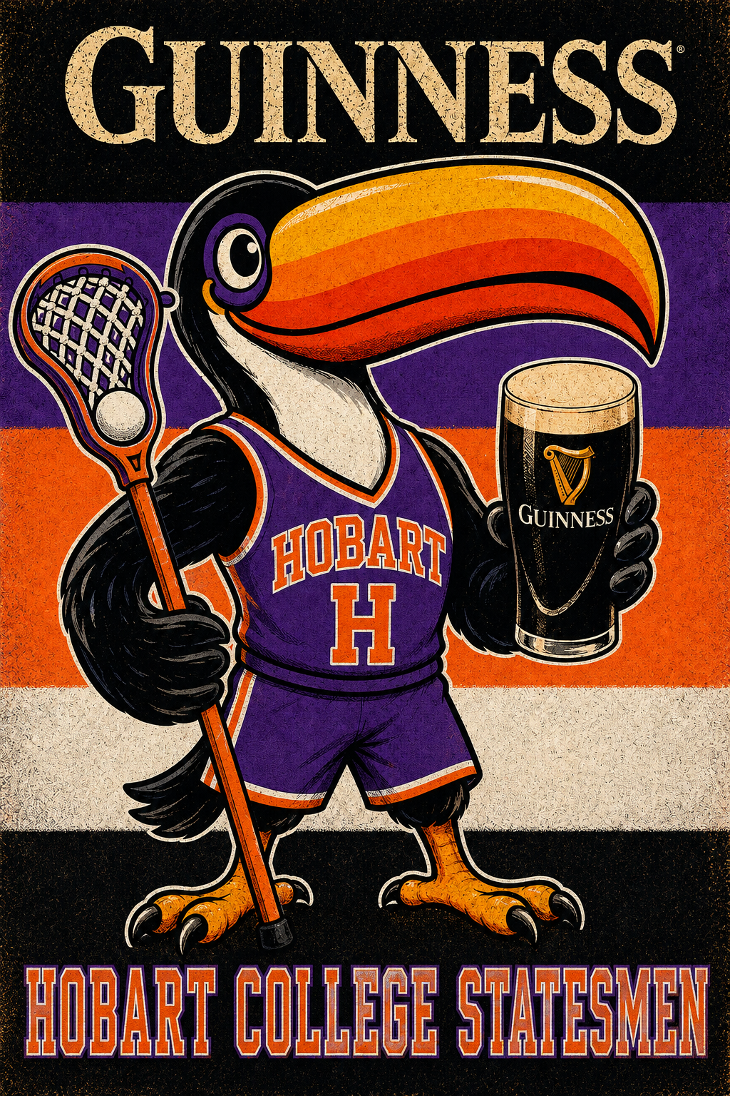 Guinness Toucan Hobart College Statesmen Retro Wall Art Print