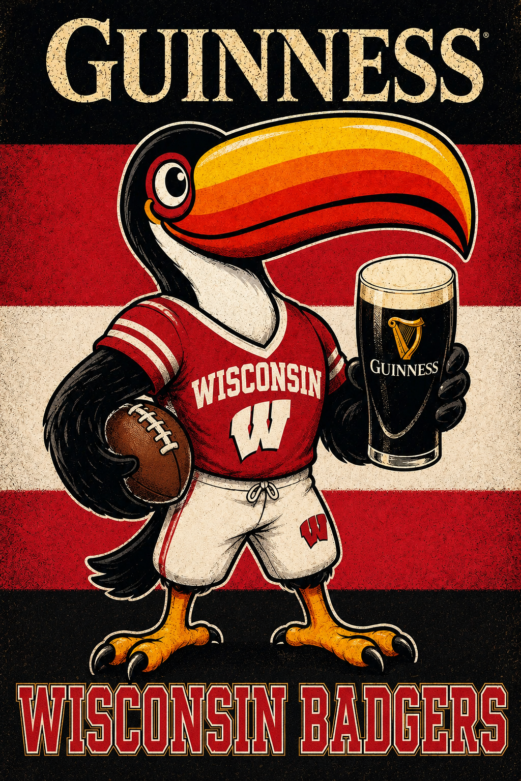Guinness Wisconsin Badgers Toucan Graphic Wall Art