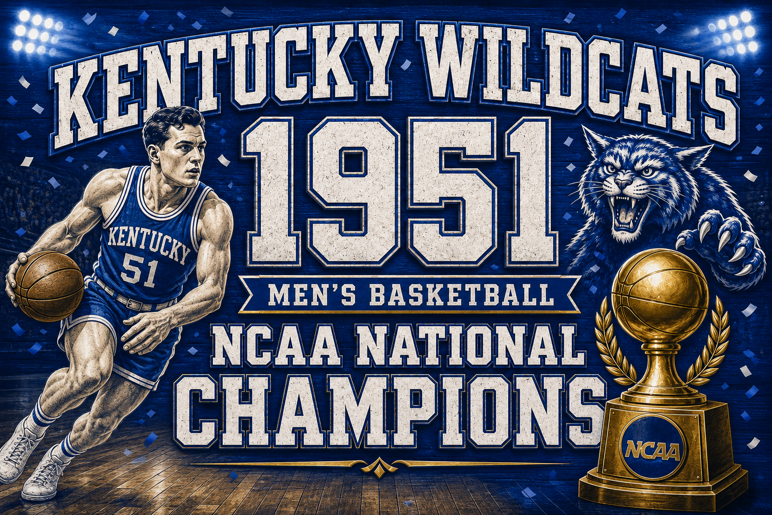 Kentucky Wildcats 1951 Men’s Basketball Champions Wall Art