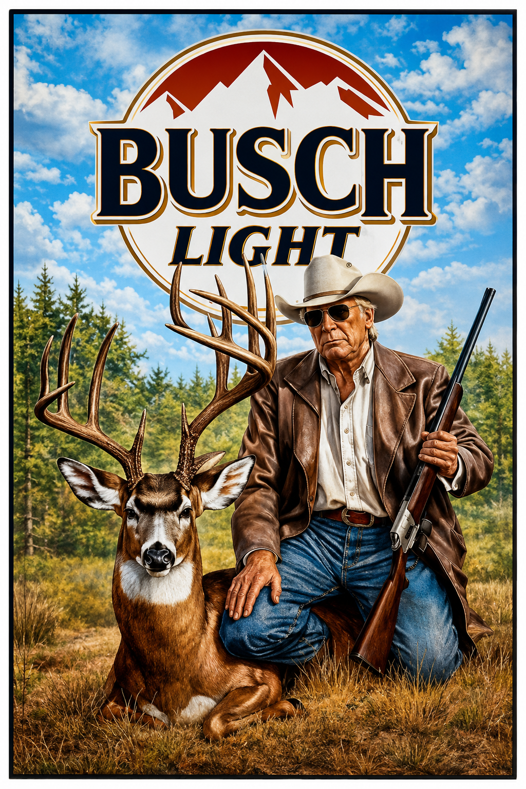 Bush Light Mountain Hunter Deer Western Wall Art