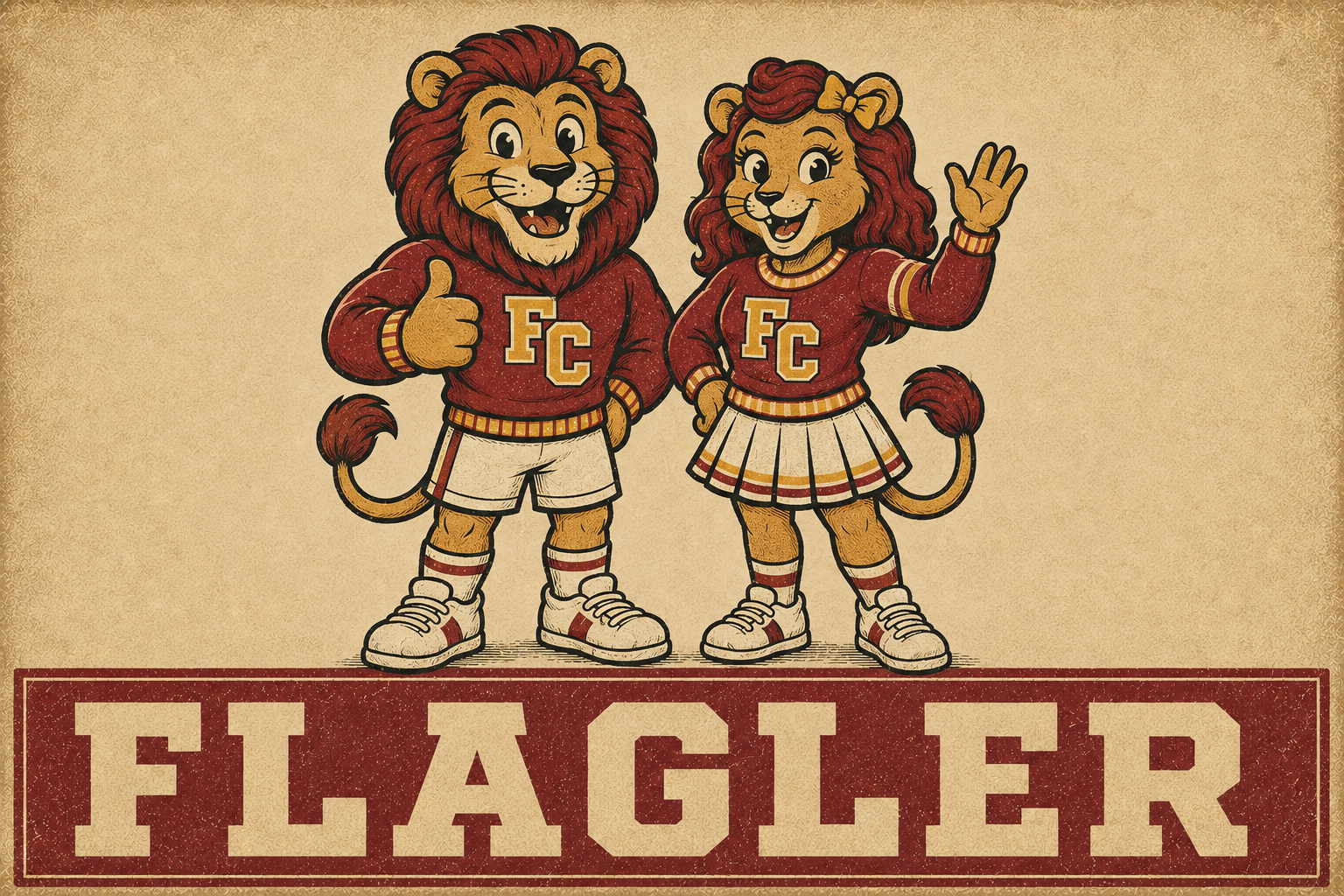 Vintage-Style Flagler Lion Mascot Wall Art Print