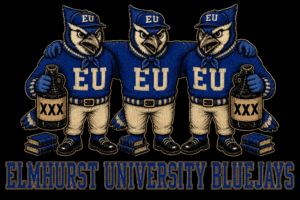Elihurst University Bluejays Three-Mascot Graphic