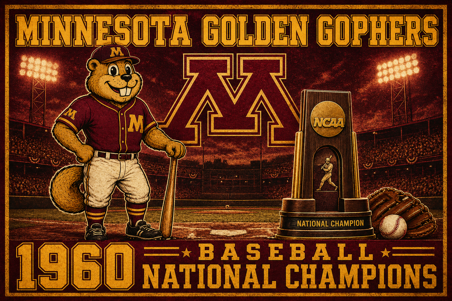 Minnesota Golden Gophers 1960 Baseball Champions Wall Art