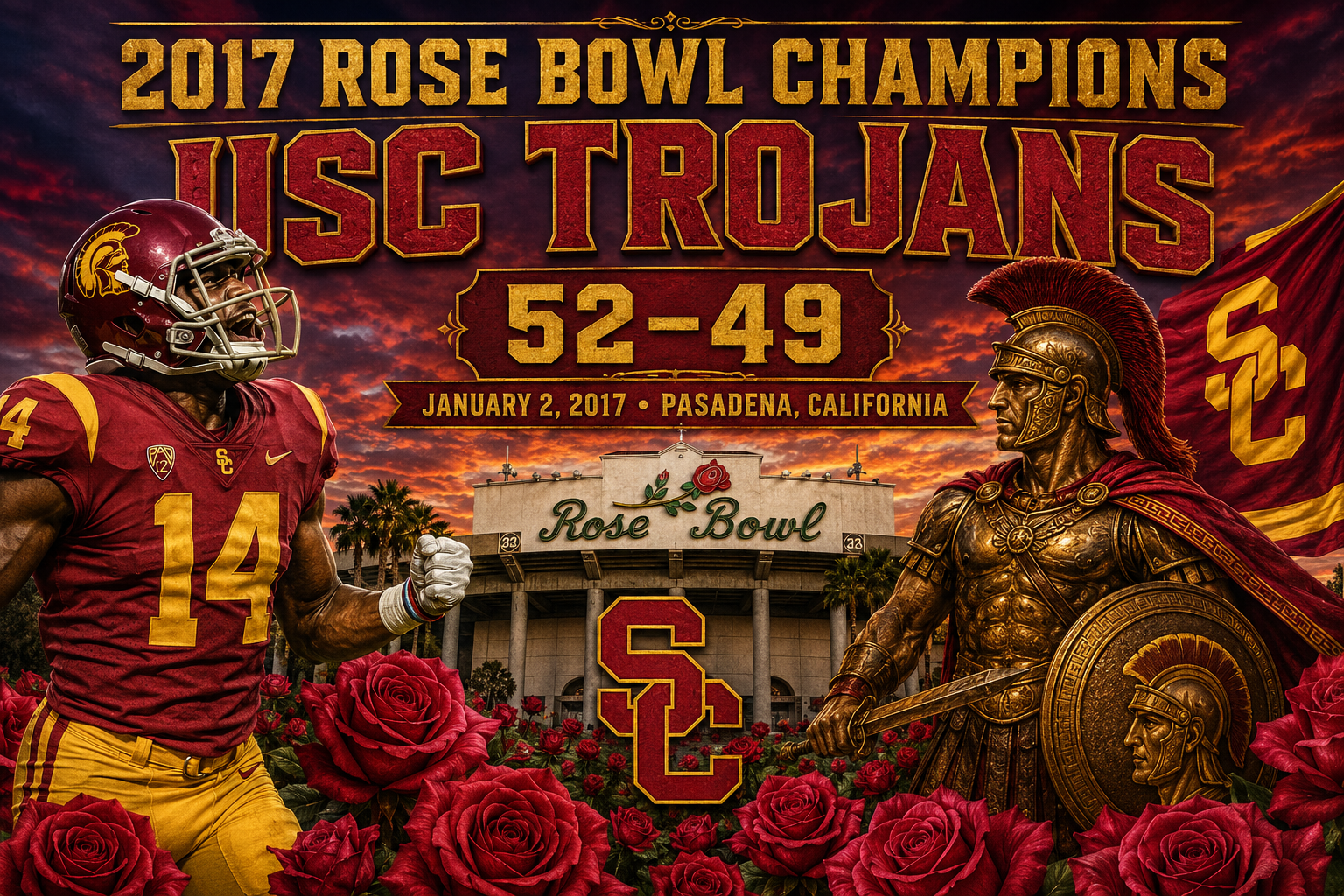 2017 Rose Bowl Champions USC Trojans Wall Art
