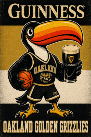 Guinness Oakland Golden Grizzlies Toucan Basketball Poster