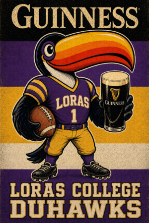 Loras College Duhawks Toucan Guinness-Style Graphic