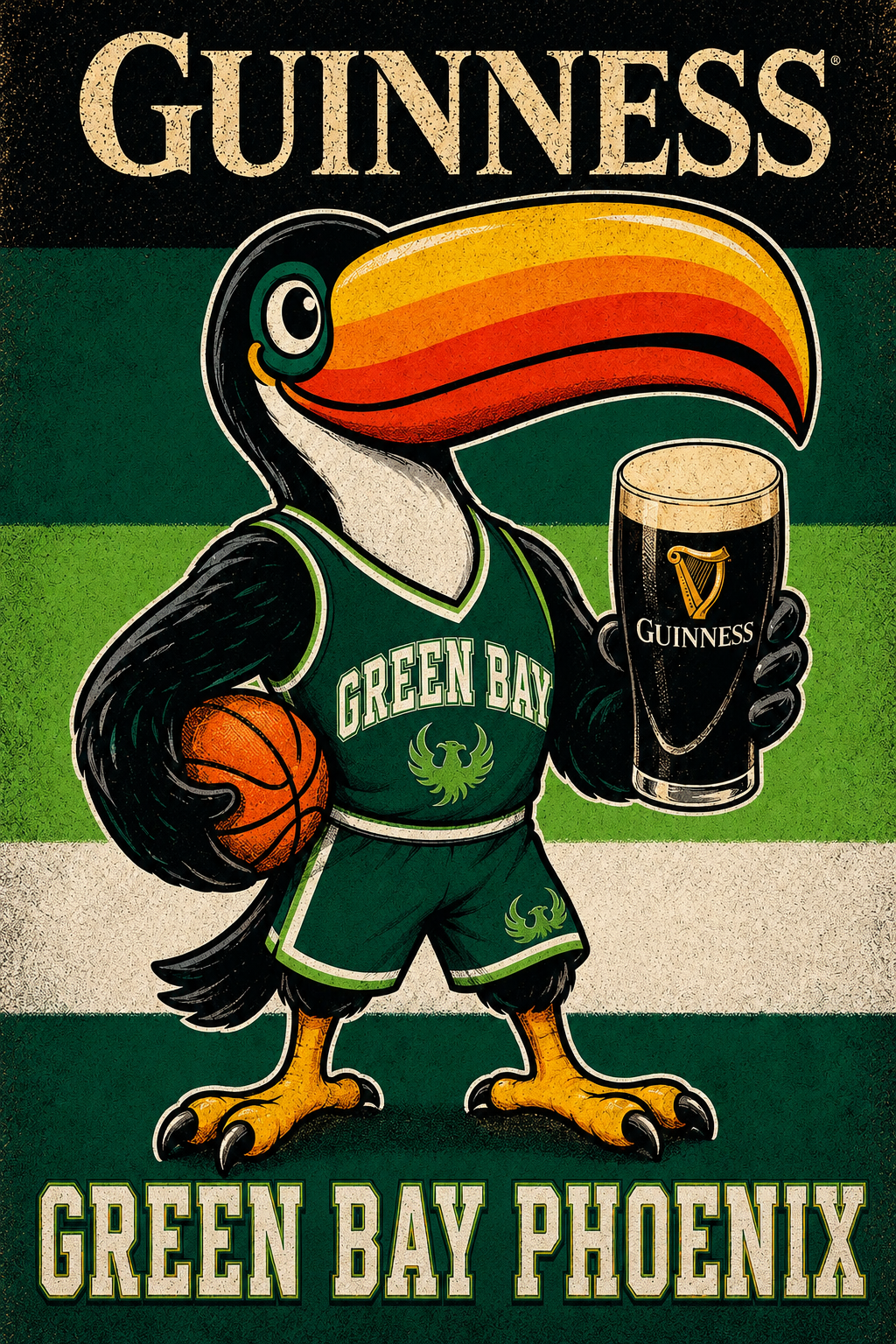 Green Bay Phoenix Toucan Guinness-Style Wall Art Print