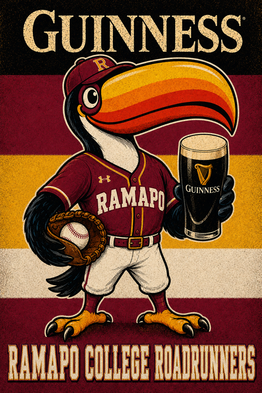 Guinness Ramapo College Roadrunners Toucan Baseball Poster