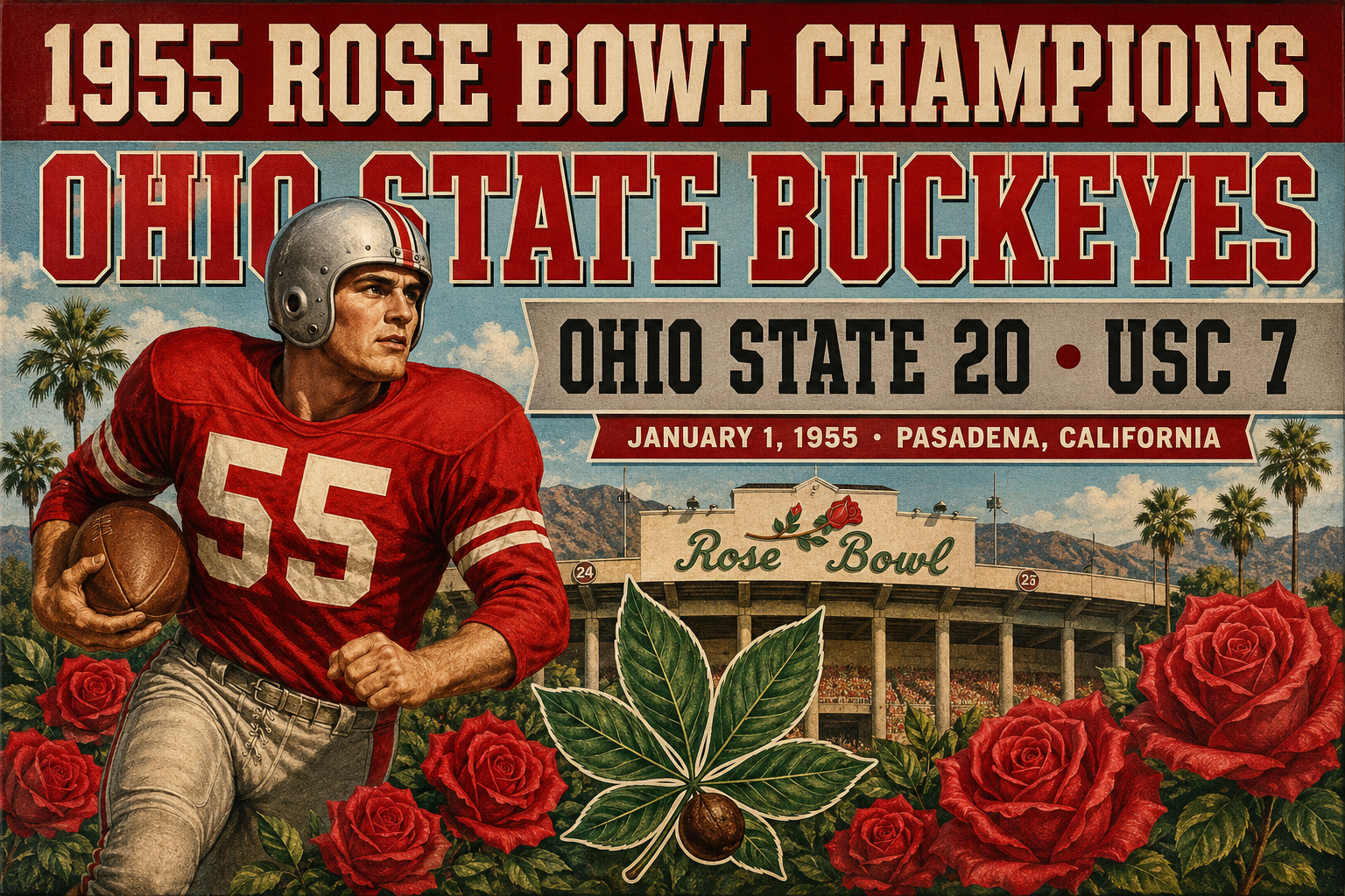 1955 Rose Bowl Champions Ohio State vs USC Wall Art