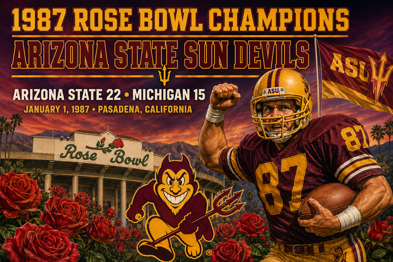 1987 Rose Bowl Champions Arizona State Sun Devils Wall Art