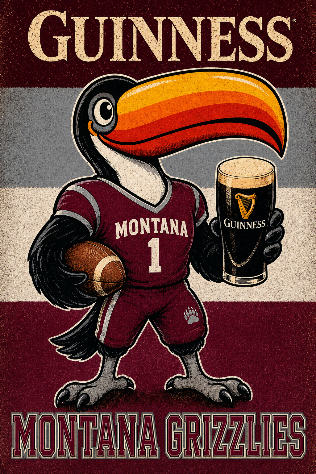 Guinness Montana Grizzlies Toucan Basketball Wall Art
