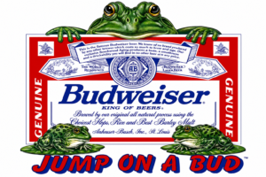 Budweiser-Themed “Jump on a Bud” Frog Advertising Sign