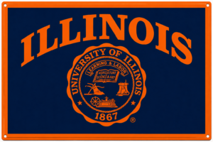 Illinois University Orange and Navy Emblem Metal Sign