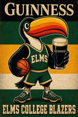 Guinness-Style Toucan Elms College Blazers Basketball Wall Art
