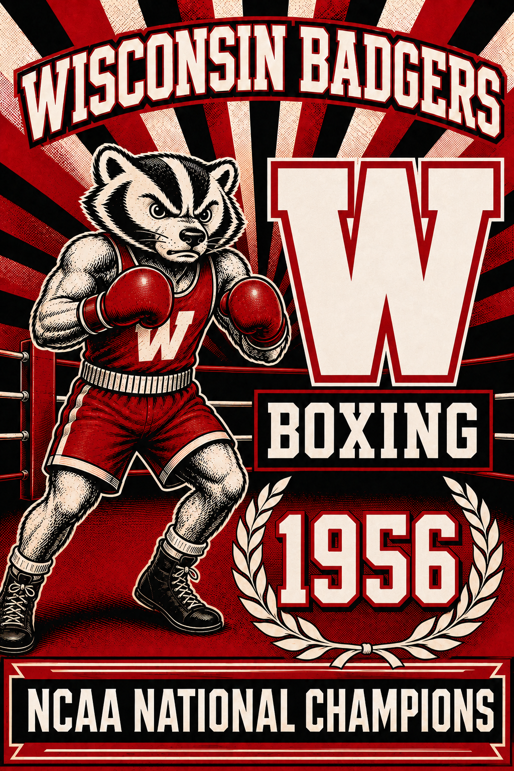Wisconsin Badgers Boxing 1956 Retro Sports Poster
