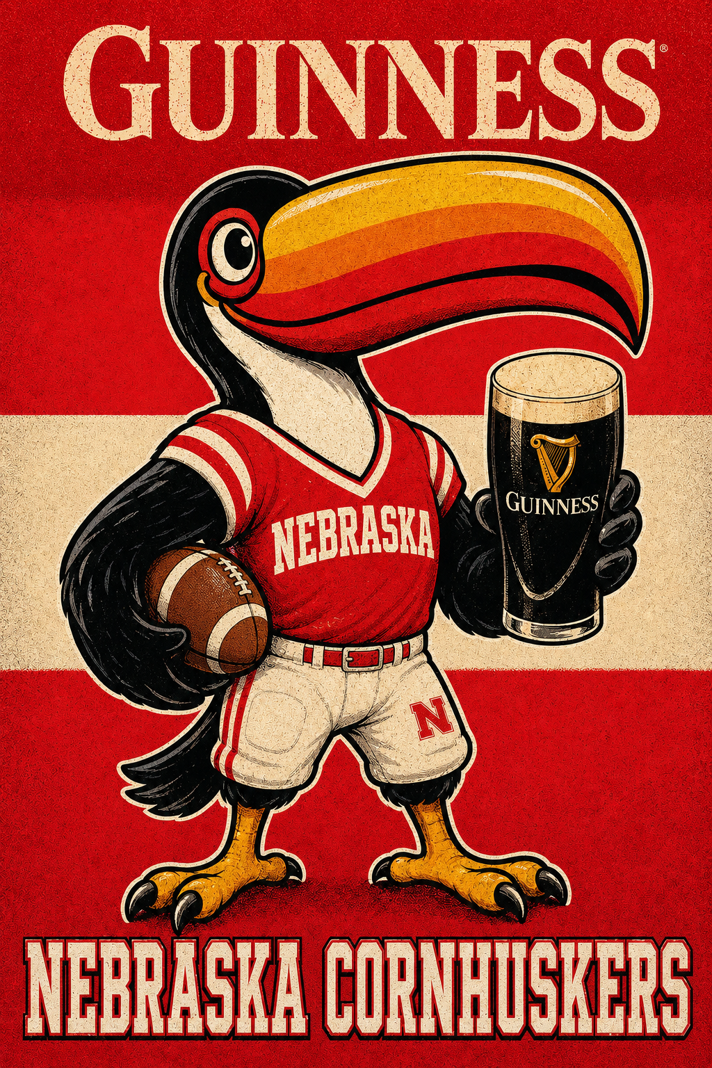 Nebraska Cornhuskers Toucan and Stout Vintage-Style Wall Art
