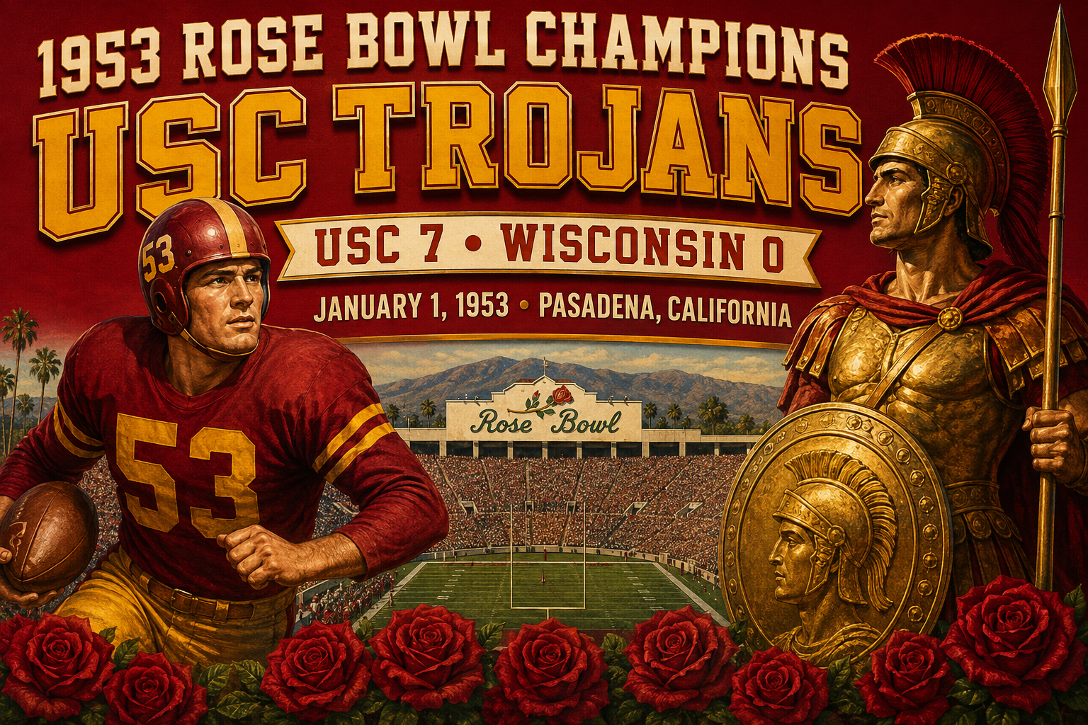 1953 Rose Bowl Champions USC Trojans Vintage-Style Wall Art