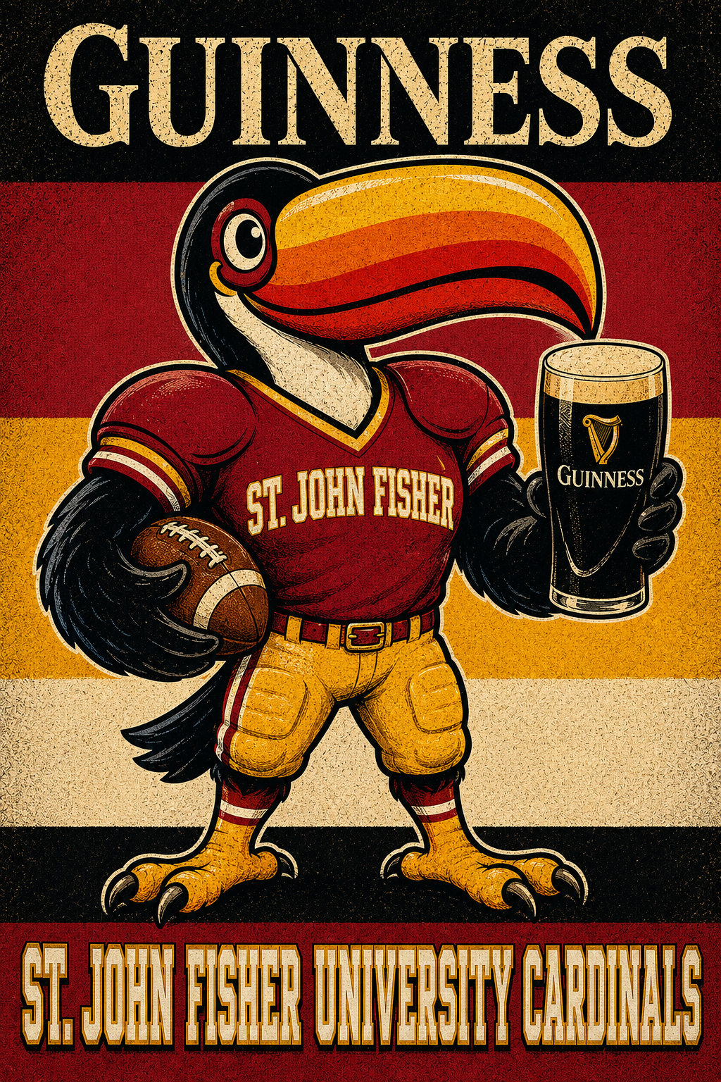 Vintage-Style St. John Fisher Cardinals Toucan Guinness Poster